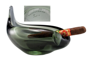 Danish Modern Holmegaard Cigar Ashtray in Smoked Moss Green