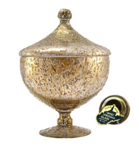 West Virginia Glass Specialty Co. decorated circus tent compte with gold enamel and 3-D splatter. V45