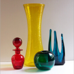Big Blenko Art Glass Jonquil Crackle Waisted Floor Vaseb