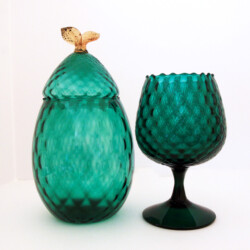 Big Vintage Colored Optic Glass Canister with Amber Leaf Finialc